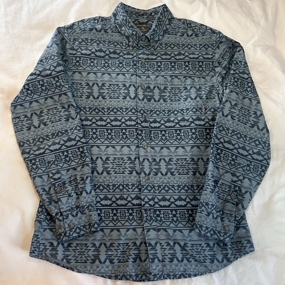Eddie Bauer Shirt Men's Medium Blue Flannel Button Up Southwestern Aztec Classic - Picture 2 of 9